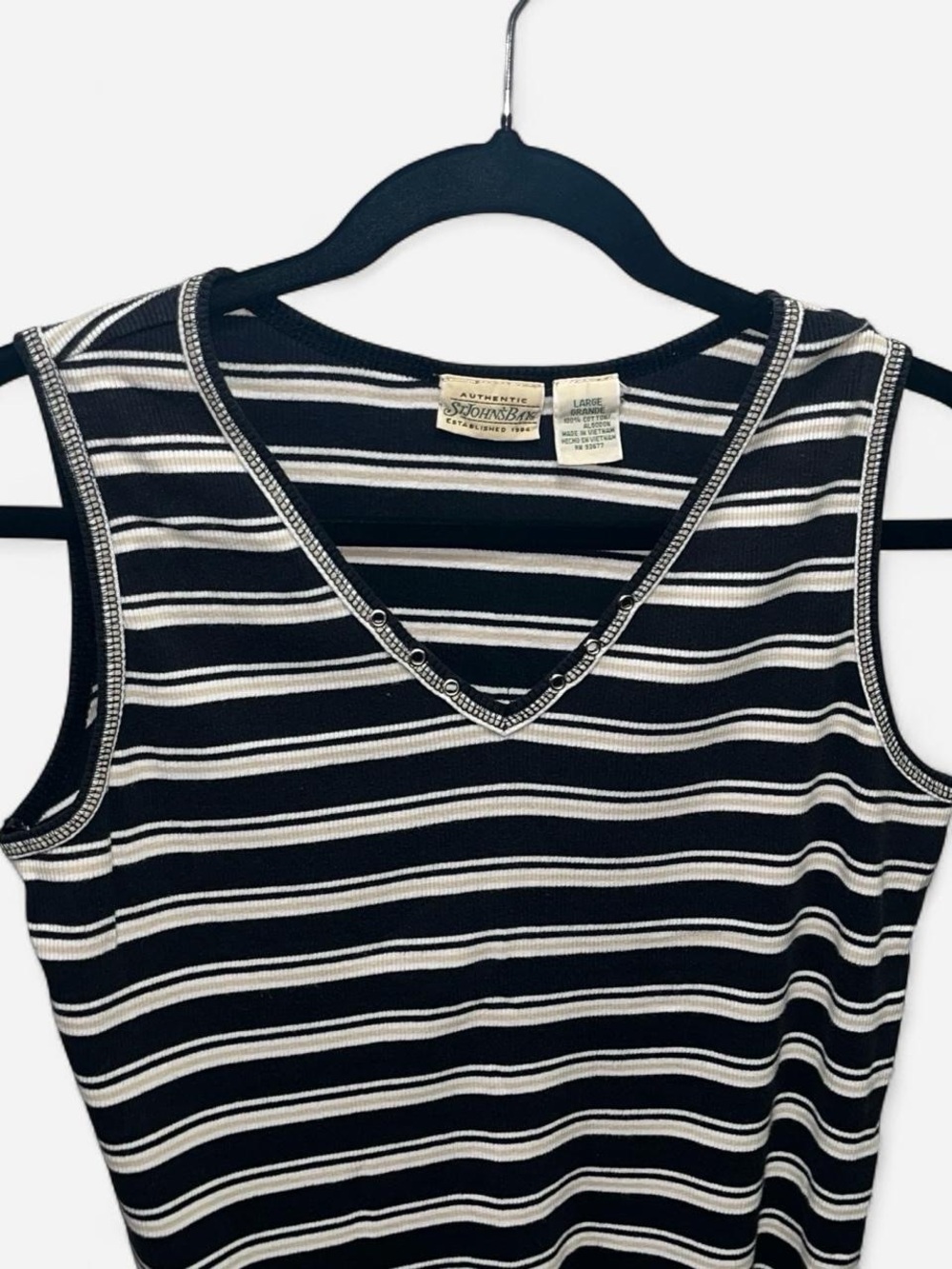 St. John's Bay Navy & White Striped V-Neck Tank - Picture 3 of 6